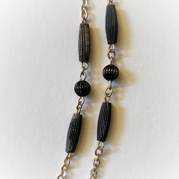 VTG Deco Style Gold Wash Sterling Black Bead Double Strand Necklace - Picture 11 of 15